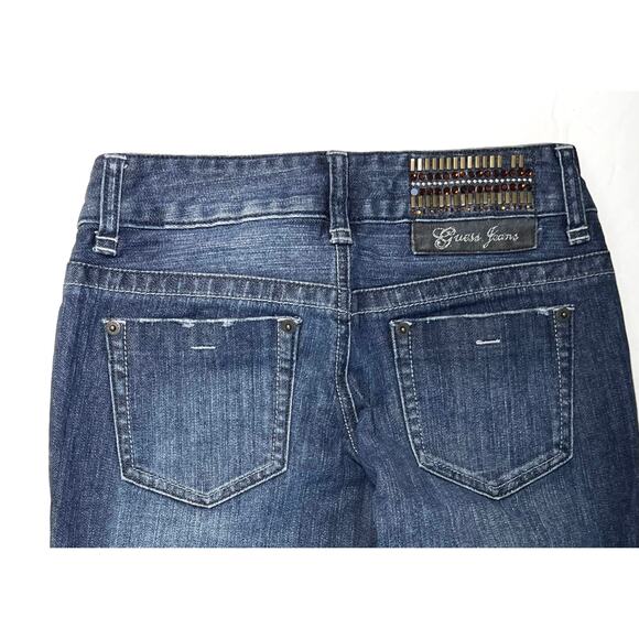Guess Foxy Embellished Stretch Flared Jeans 24 Denim‎ Gem Jewels Whiskered Studs - Picture 10 of 13